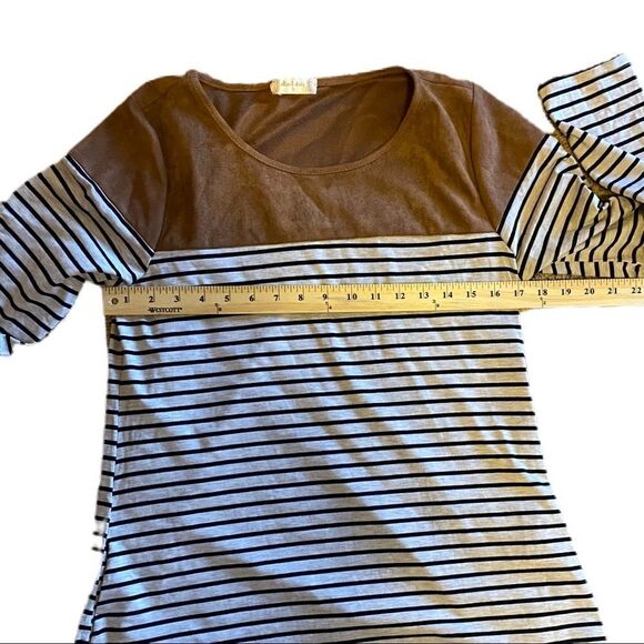 Altar’d State NWOT  Striped Dress w/ Faux Suede Collar & Elbow Patches. Sz S - Picture 6 of 7